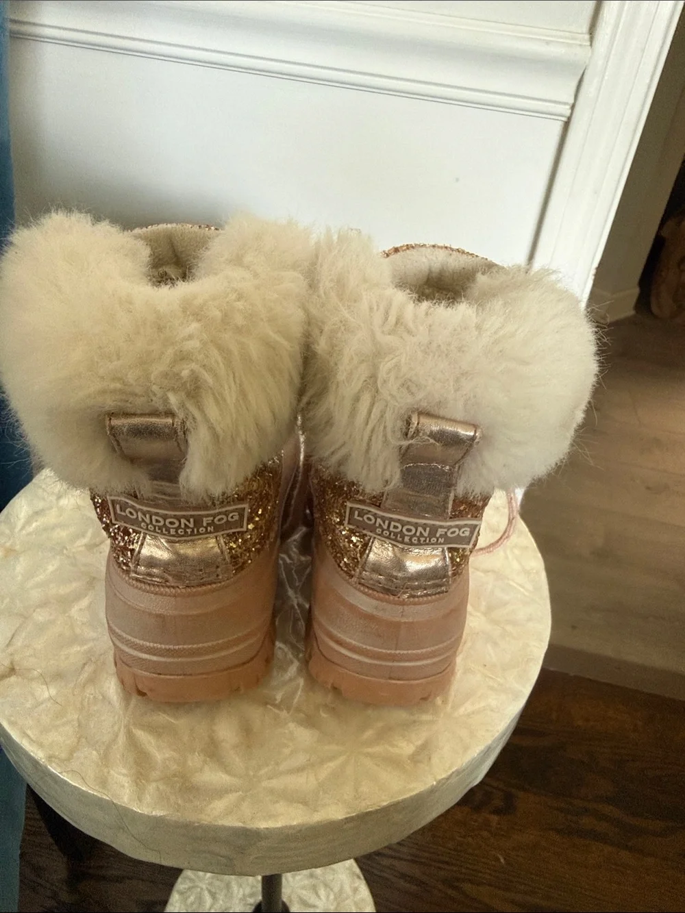 London Fog Girls' Rose Gold Glitter Faux-Fur Winter Boots